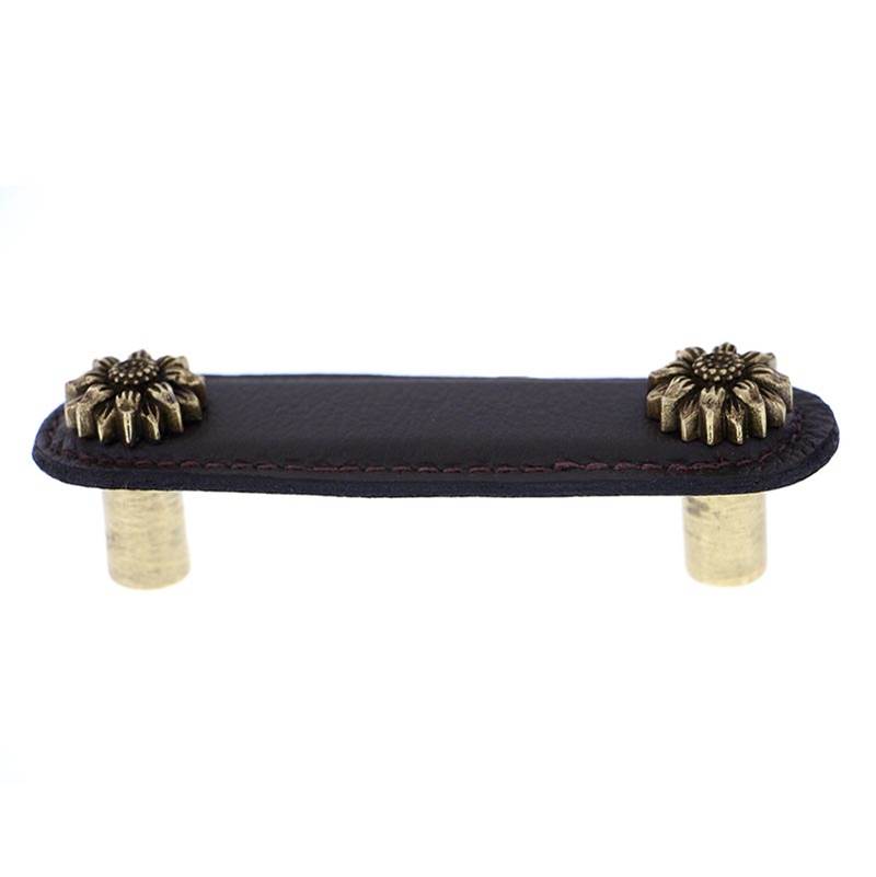 Vicenza Designs Carlotta, Pull, Leather, Daisy, 3 Inch, Brown, Antique Brass