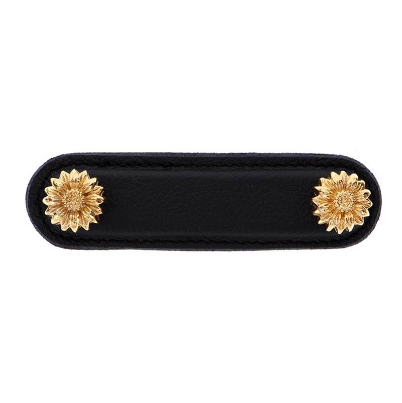 Vicenza Designs Carlotta, Pull, Leather, Daisy, 3 Inch, Black, Polished Gold