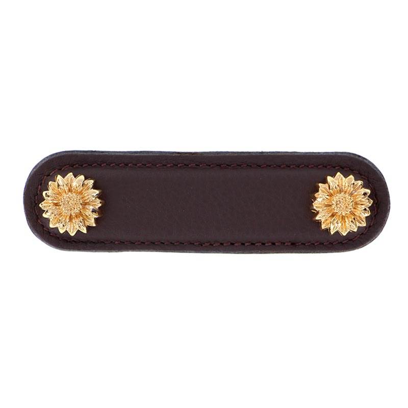 Vicenza Designs Carlotta, Pull, Leather, Daisy, 3 Inch, Brown, Polished Gold