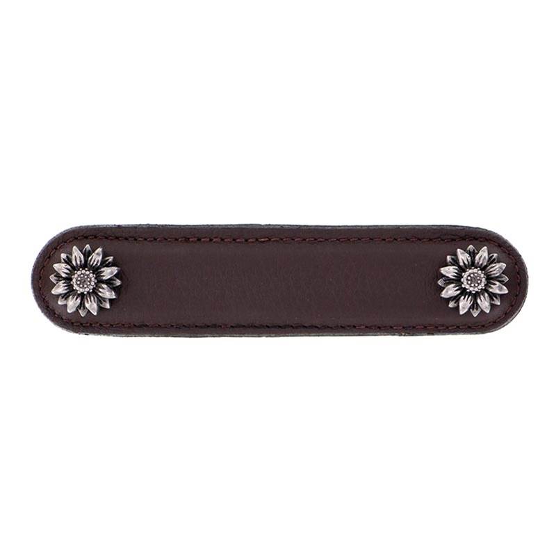 Vicenza Designs Carlotta, Pull, Leather, Daisy, 4 Inch, Brown, Antique Nickel