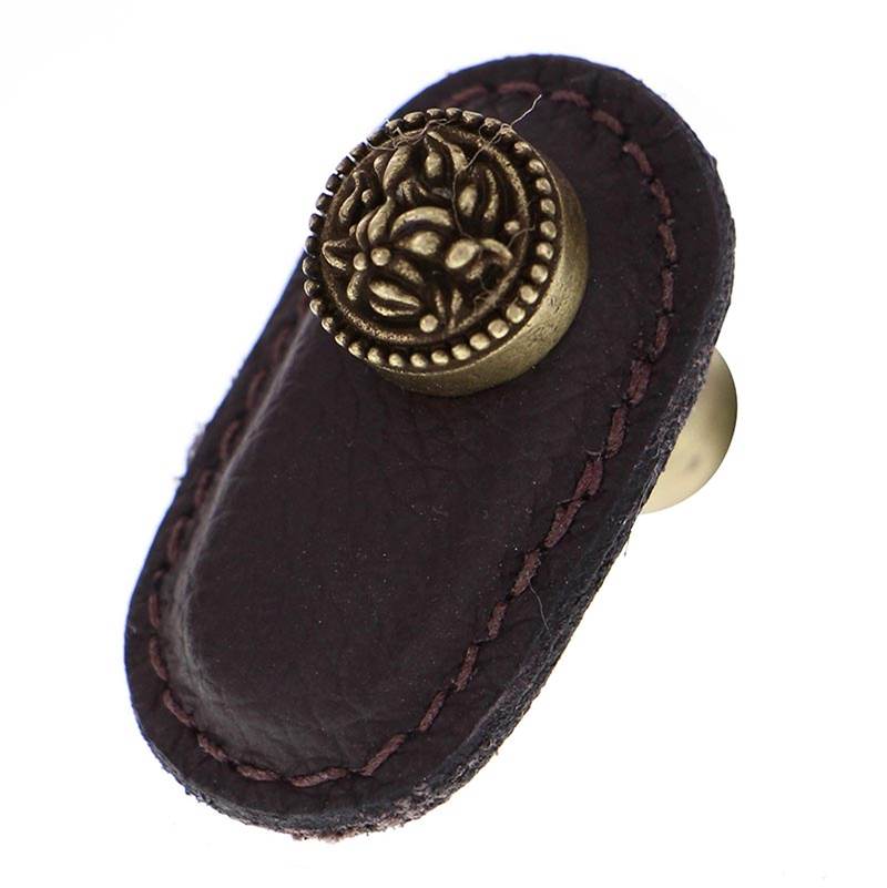 Vicenza Designs San Michele, Knob, Large, Leather, Brown, Antique Brass
