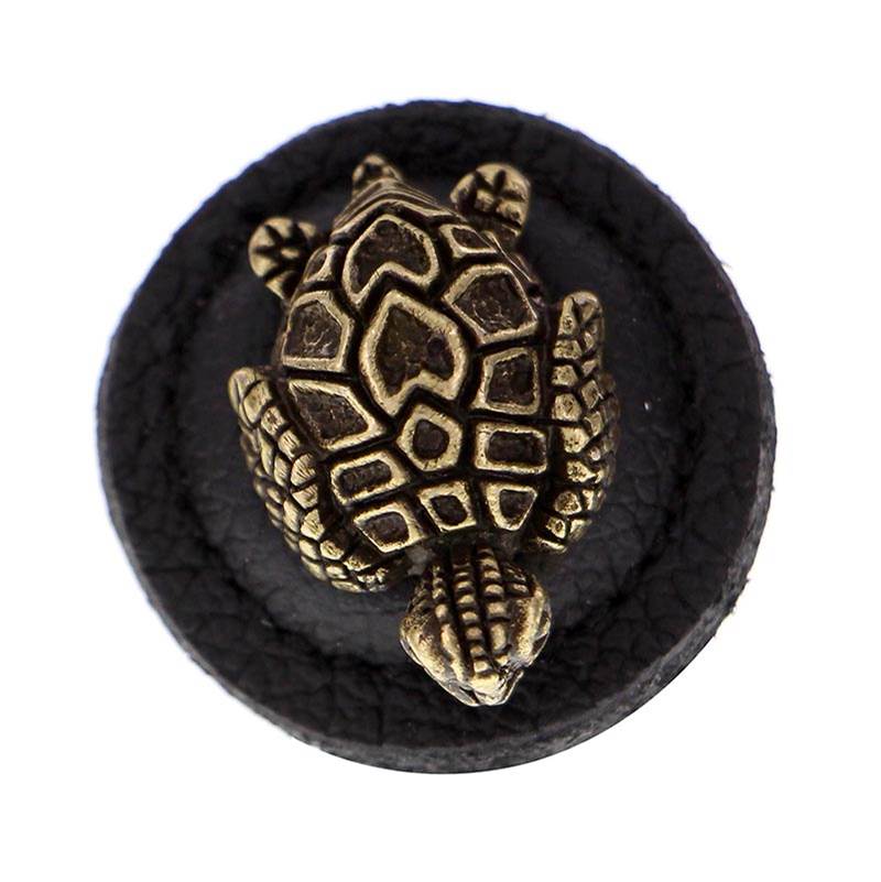 Vicenza Designs K1175 Pollino Leather Turtle Knob Antique Brass Black Large