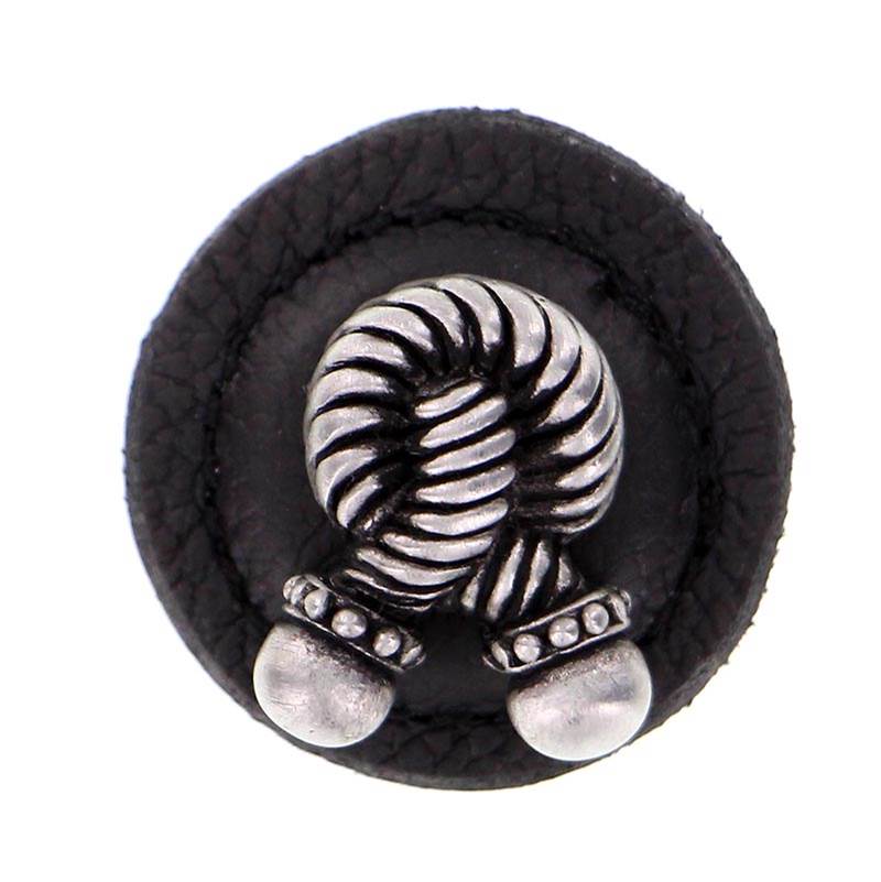 Vicenza Designs Equestre, Knob, Large, Round Leather, Rope, Black, Antique Nickel