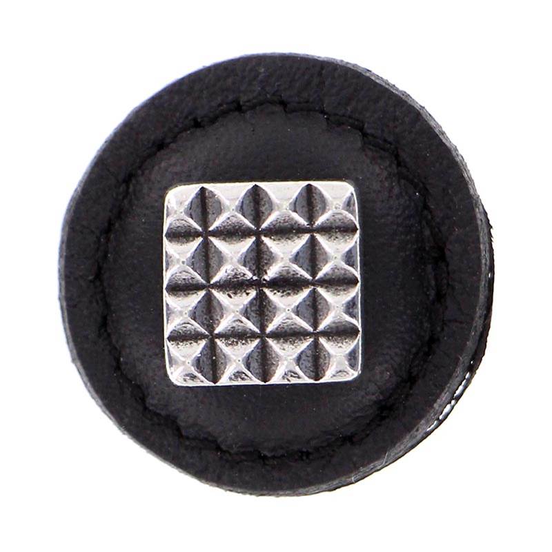 Vicenza Designs Tiziano, Knob, Large, Round Leather, Square, Black, Vintage Pewter