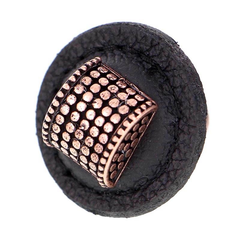 Vicenza Designs Tiziano, Knob, Large, Round Leather, Half-Cylindrical, Black, Antique Copper