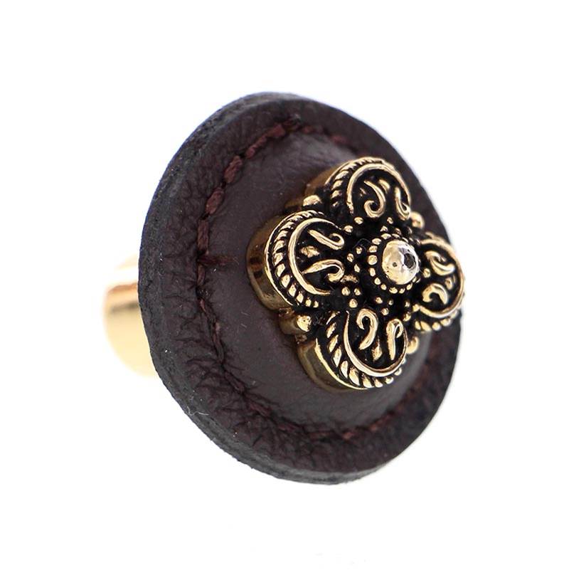 Vicenza Designs Napoli, Knob, Large, Round Leather, Brown, Antique Gold