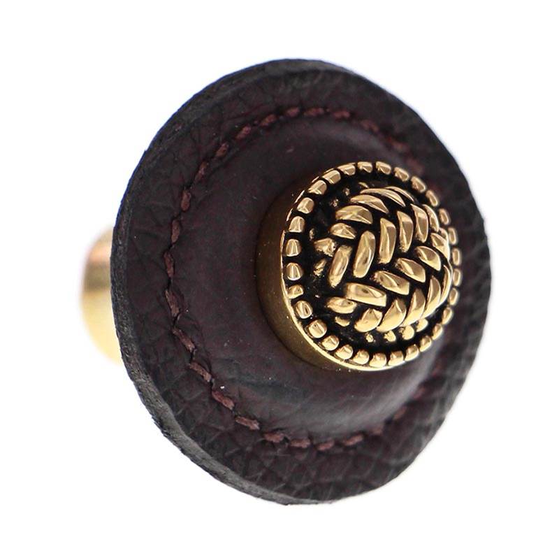 Vicenza Designs Cestino, Knob, Large, Round Leather, Brown, Antique Gold