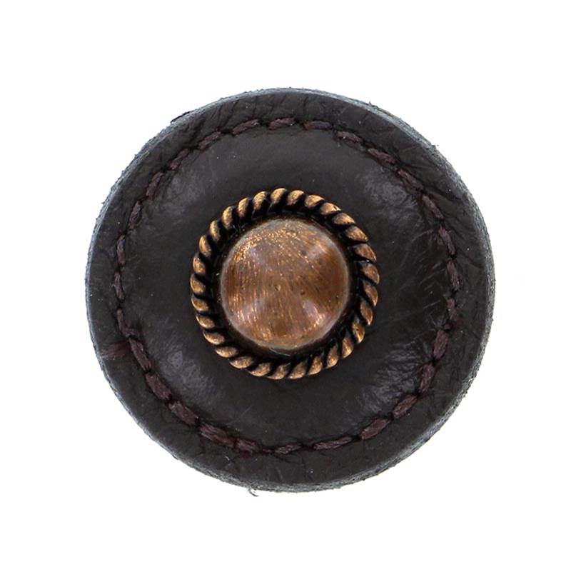 Vicenza Designs Equestre, Knob, Large, Round Leather, Brown, Antique Copper
