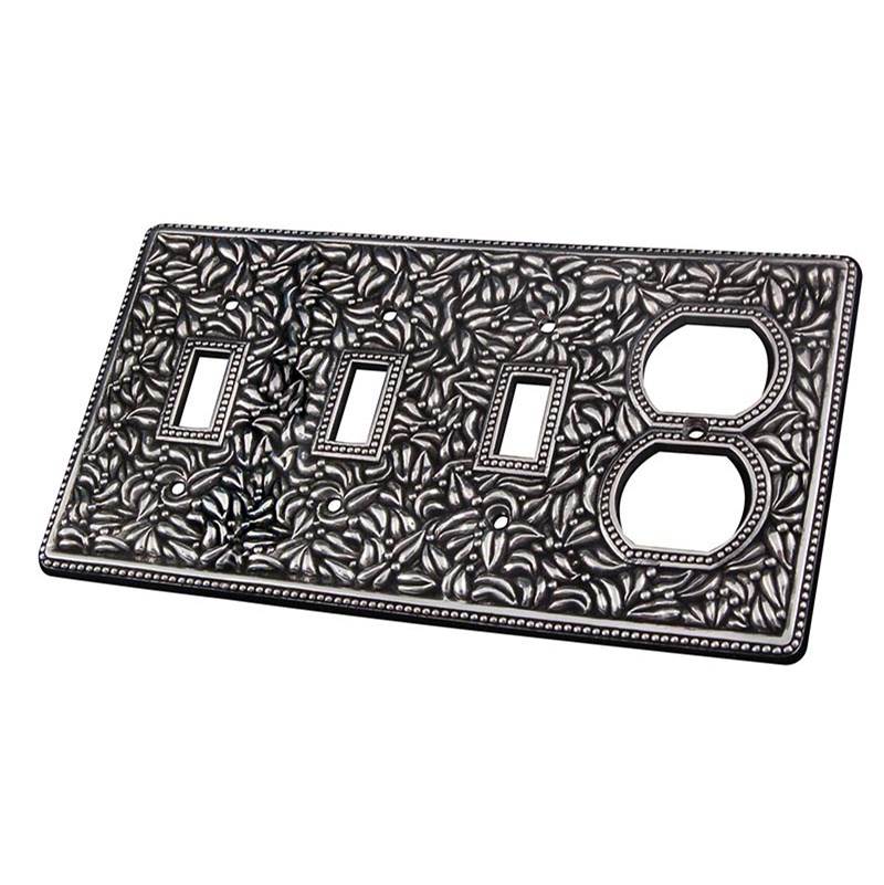 Vicenza Designs San Michele, Wall Plate, Triple Toggle/Outlet, Antique Silver