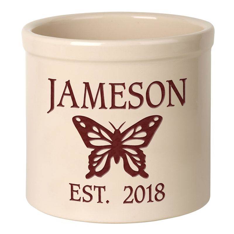Whitehall Products Personalized Butterfly 2 Gallon Stoneware Crock