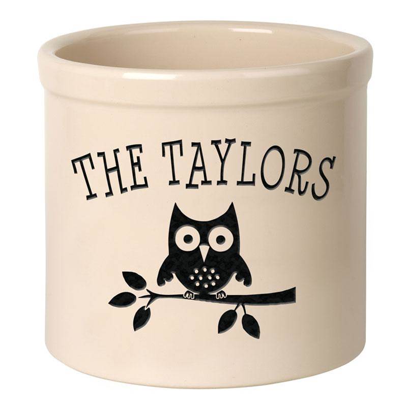 Whitehall Products Personalized Owl 2 Gallon Stoneware Crock