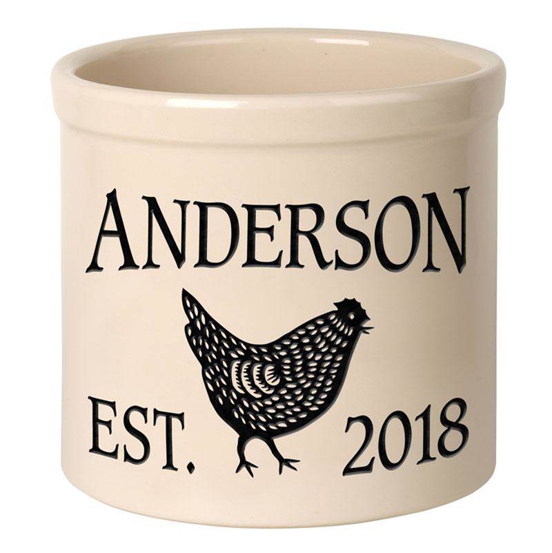 Whitehall Products Personalized Chicken 2 Gallon Stoneware Crock