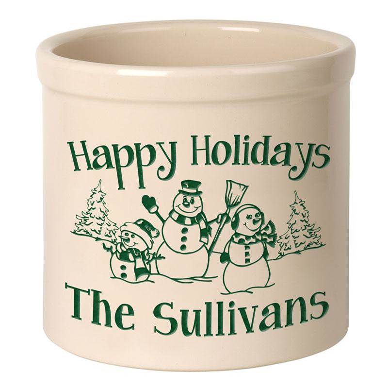 Whitehall Products Personalized Snowman Family 2 Gallon Stoneware Crock