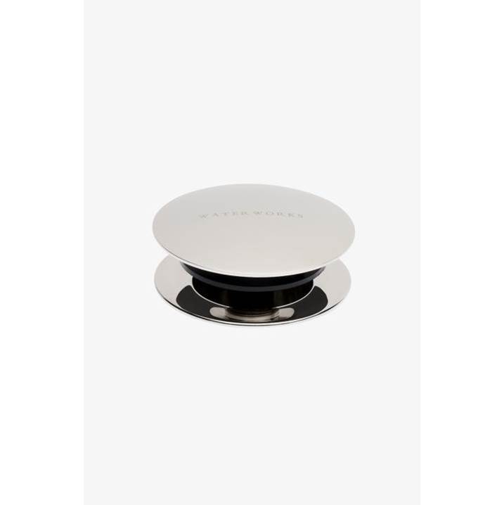 Waterworks Universal Push-Touch Tub Drain and Docking Station without Overflow in Burnished Brass