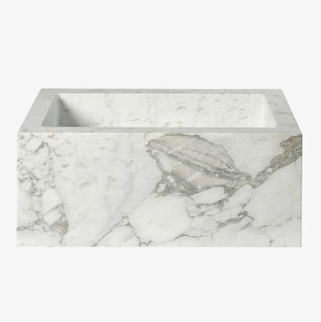 Waterworks Tellaro Rectangular Wall Mounted Marble Lavatory Sink 28'' x 17'' x 11'' in Carrara with Logo in Nickel