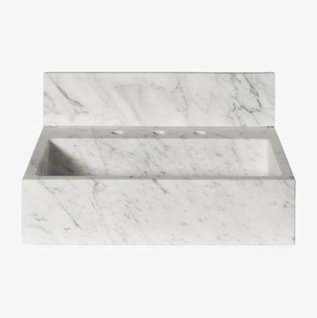 Waterworks Sorano Rectangular Wall Mounted Marble Lavatory Sink 26'' x 19'' x 6 1/4'' with 26'' x 6'' x 3/4'' Backsplash in Bardiglio with Logo in Special Order Finish