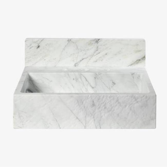 Waterworks Sorano Rectangular Wall Mounted Marble Lavatory Sink 26'' x 19'' x 6 1/4'' with 26'' x 6'' x 3/4'' Backsplash in Arabescato Textured with Logo in Special Order Finish