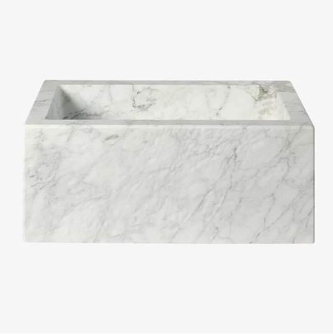 Waterworks Tellaro Rectangular Wall Mounted Marble Lavatory Sink 28'' x 17'' x 11'' in Arabescato Textured with Logo in Brass