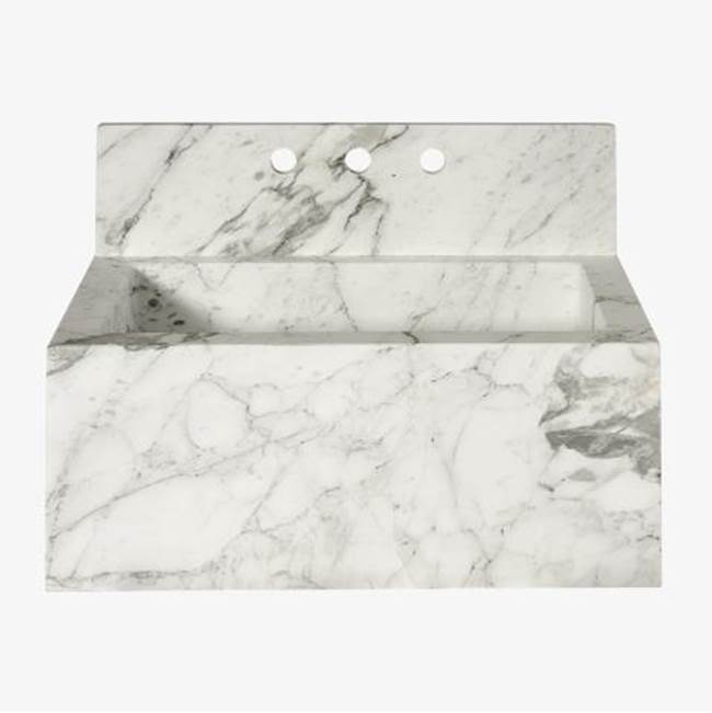 Waterworks Tellaro Rectangular Wall Mounted Marble Lavatory Sink 28'' x 17'' x 11'' with 28'' x 7'' x 3/4'' Backsplash in Arabescato with Logo in Special Order Finish
