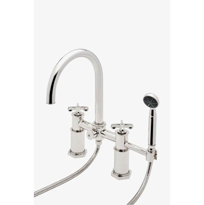 Waterworks COMMERCIAL ONLY Henry Deck Mounted Exposed Tub Filler with Handshower and Cross Handles in Dark Nickel, 1.75gpm (6.6 L/min)