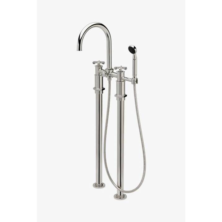 Waterworks Henry Floor Mounted Exposed Tub Filler with Handshower and Cross Handles in Dark Brass, 1.75gpm (6.6 L/min)