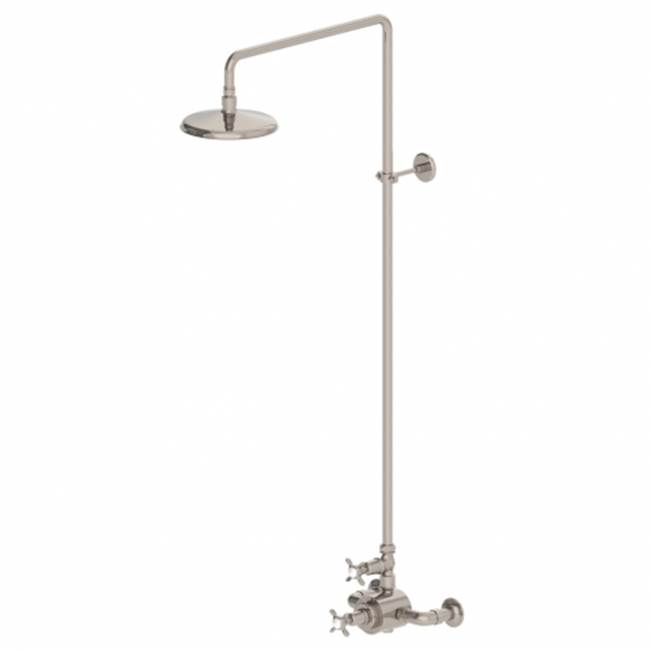 Waterworks Easton Classic Two Cross Handle Exposed Thermostatic System with 8'' Shower Rose in Matte Gold, 2.5gpm