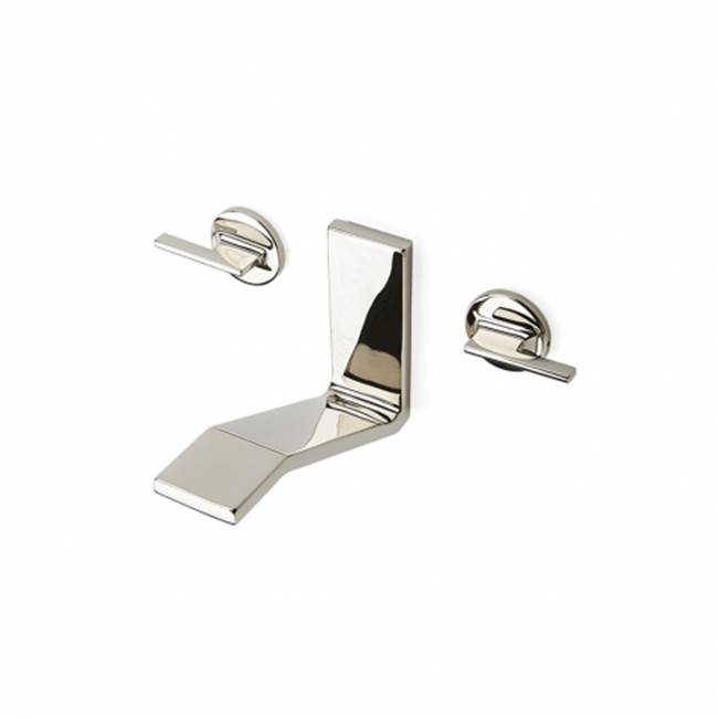Waterworks Formwork Low Profile Three Hole Wall Mounted Lavatory Faucet with Metal Lever Handles in Burnished Nickel, 1.2gpm