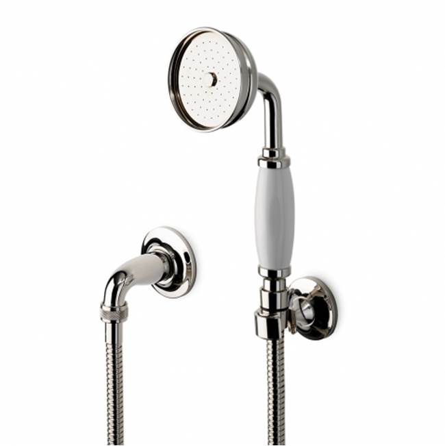 Waterworks Easton Classic Handshower On Hook with White Porcelain Handle in Vintage Brass, 2.5gpm