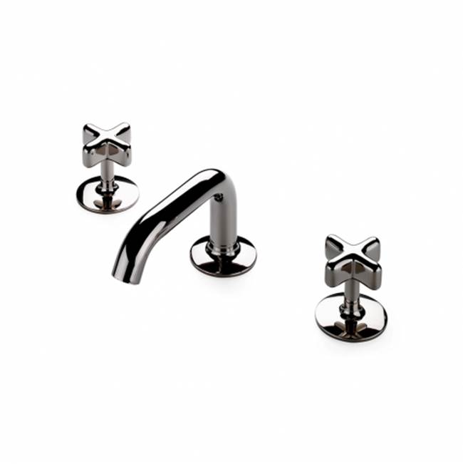 Waterworks .25 Low Profile Three Hole Deck Mounted Lavatory Faucet with Metal Cross Handles in Gold, 2.2gpm
