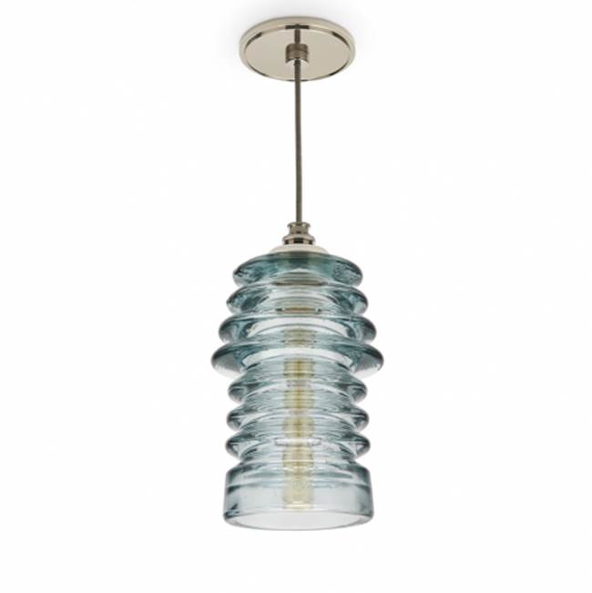 Waterworks DISCONTINUED USE 18-16459-43241 Watt Ceiling Mounted Pendant in Nickel with Ribbed Glass Shade in Blue