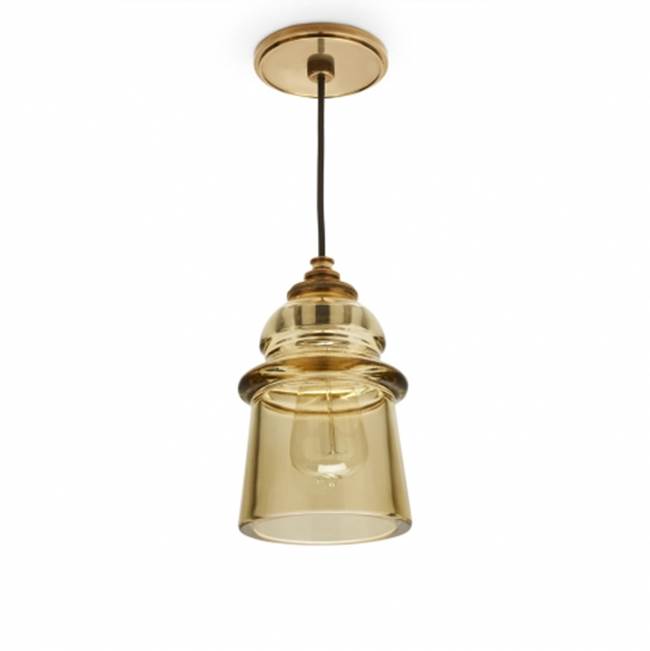Waterworks DISCONTINUED USE 18-13516-49414 Watt Ceiling Mounted Pendant in Brass with Plain Glass Shade in Amber