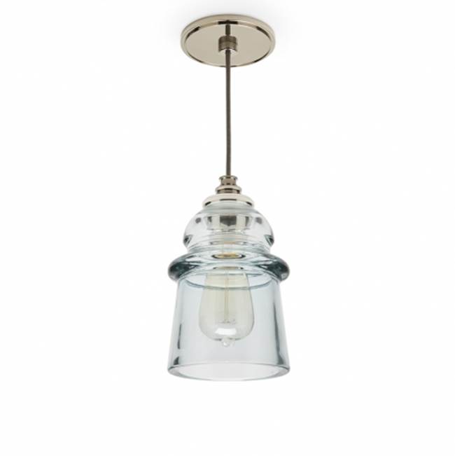 Waterworks DISCONTINUED USE 18-08266-66720 Watt Ceiling Mounted Pendant in Nickel with Plain Glass Shade in Blue