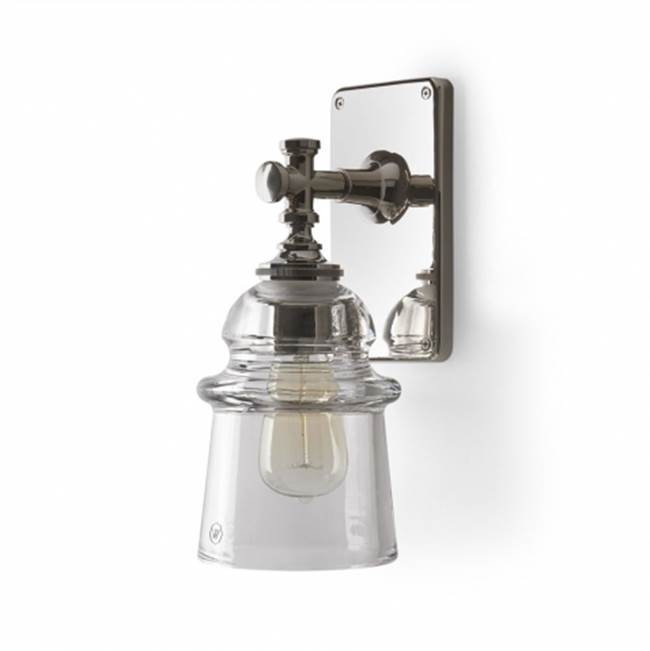 Waterworks DISCONTINUED USE 18-24236-62209 Watt Wall Mounted Single Arm Sconce in Old Bronze with Plain Glass Shade in Clear