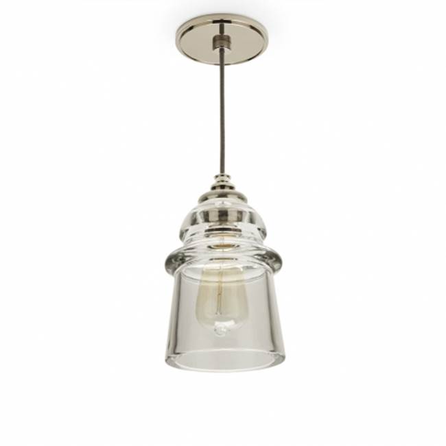 Waterworks Watt Ceiling Mounted Pendant in Brass with Plain Glass Shade in Clear