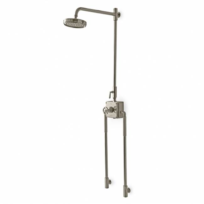 Waterworks R.W. Atlas Exposed Thermostatic System with 8'' Shower Rose, Arm, Metal Wheel and Lever Handles in Brass, 2.5gpm