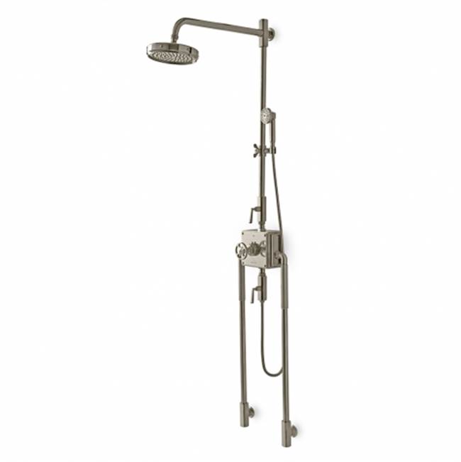Waterworks R.W. Atlas Exposed Thermostatic System with 8'' Shower Rose, Arm, Handshower, Metal Wheel and Lever Handles in Nickel, 2.5gpm