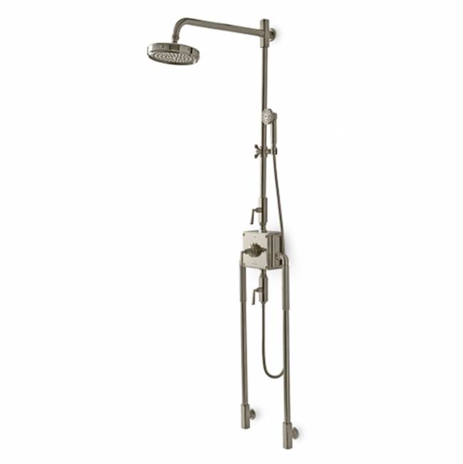 Waterworks R.W. Atlas Exposed Thermostatic System with 8'' Shower Rose, Arm, Handshower, and Metal Lever Handles in Matte Nickel, 2.5gpm