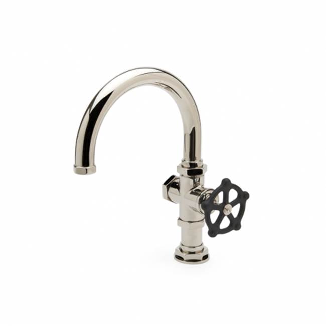 Waterworks Regulator One Hole Gooseneck Bar Faucet, Black Wheel Handle in Gold, 1.75gpm (6.6L/min)