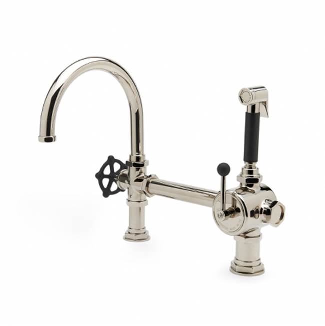 Waterworks Regulator Gooseneck Single Spout Kitchen Faucet, Black Wheel Handle and Spray in Gold, 1.75gpm (6.6L/min)