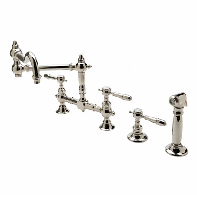 Waterworks Julia Two Hole Bridge Articulated Kitchen Faucet, Metal Lever Handles and Spray in Burnished Nickel, 1.75gpm