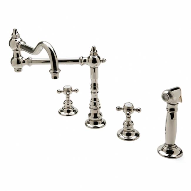 Waterworks Julia Three Hole Articulated Kitchen Faucet, Metal Cross Handles and Spray in Architectural Bronze, 1.75gpm