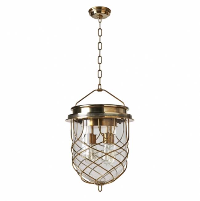 Waterworks Compass Ceiling Mounted Large Pendant with Glass Shade in Brass