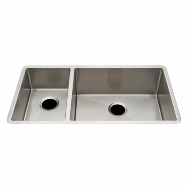 Waterworks Kerr 34 1/4'' x 18 1/4'' x 8 5/8'' Double Stainless Steel Kitchen Sink with Rear Drains