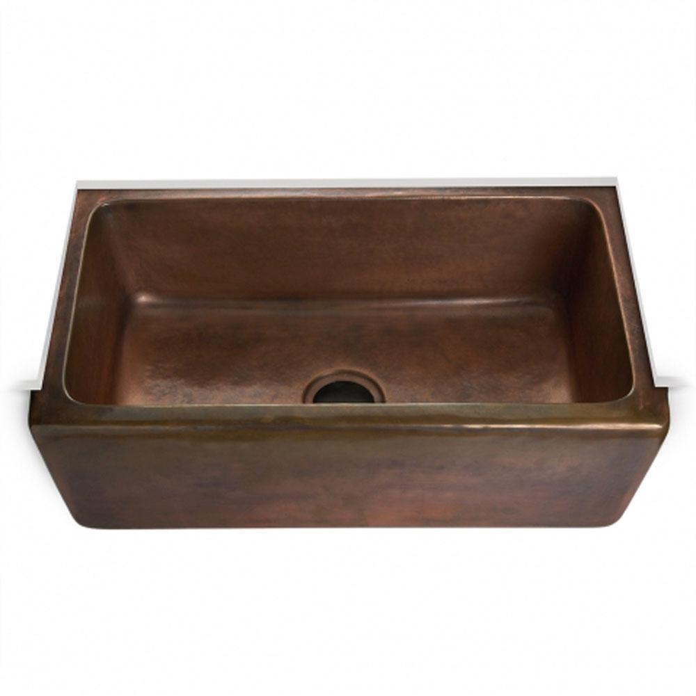 Waterworks Normandy 29 9/16 x 17 11/16 x 9 5/8 Hammered Copper Farmhouse Apron Kitchen Sink with Center Drain in Antique Copper