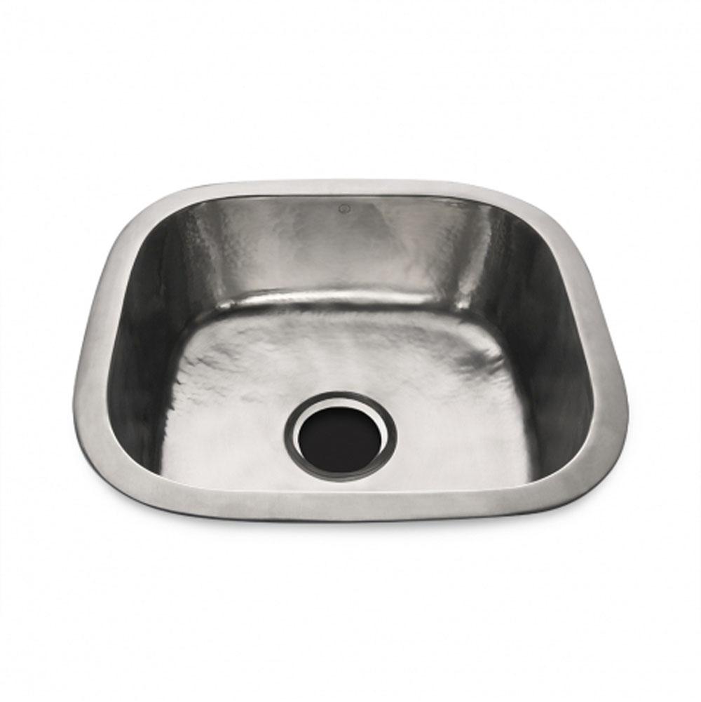 Waterworks Normandy 18 1/2 x 17 5/16 x 6 11/16 Hammered Copper Square Kitchen Sink with Center Drain in Nickel
