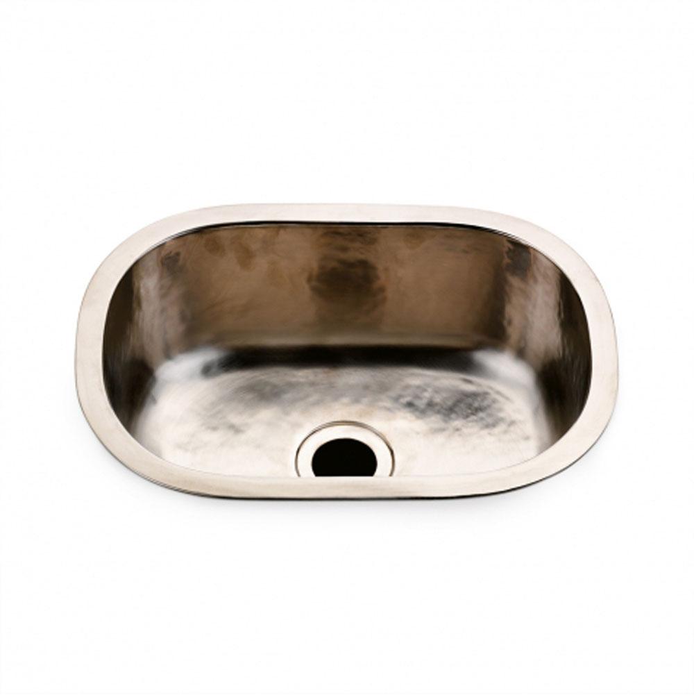 Waterworks Normandy 15 3/4 x 11 13/16 x 5 7/16 Hammered Copper Oval Bar Sink with Center Drain in Antique Brass