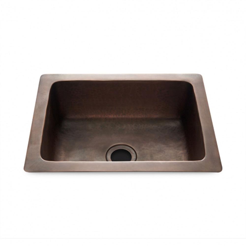 Waterworks Normandy 14 15/16 x 11 7/16 x 5 11/16 Hammered Copper Bar Sink with Center Drain in Unlacquered Brass