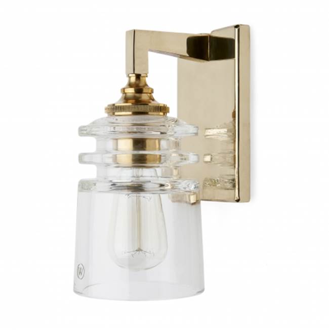 Waterworks Watt II Wall Mounted Single Arm Sconce with Glass Shade in Unlacquered Brass