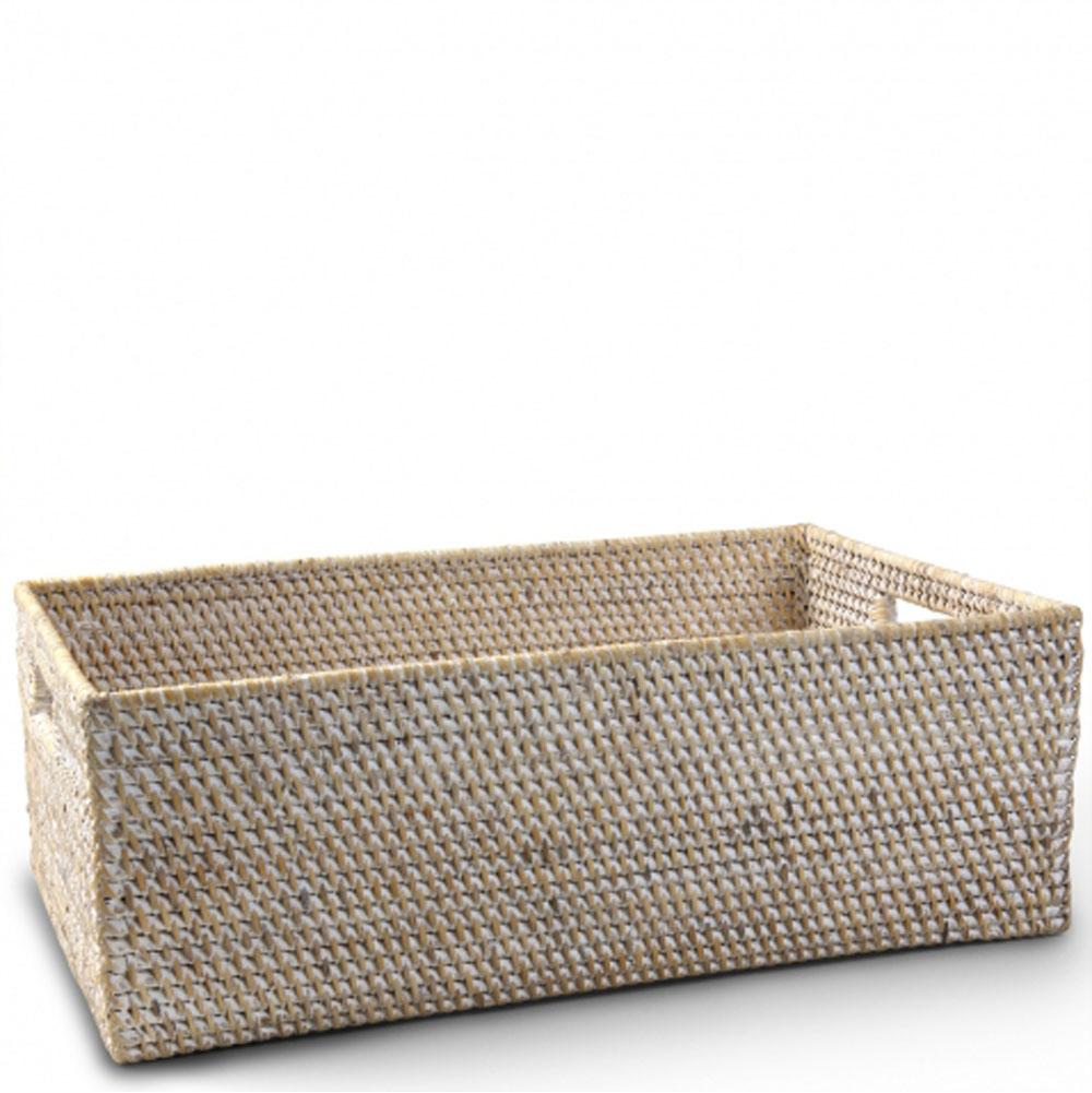 Waterworks Palm Large Rectangular Basket with Handles in White Wash