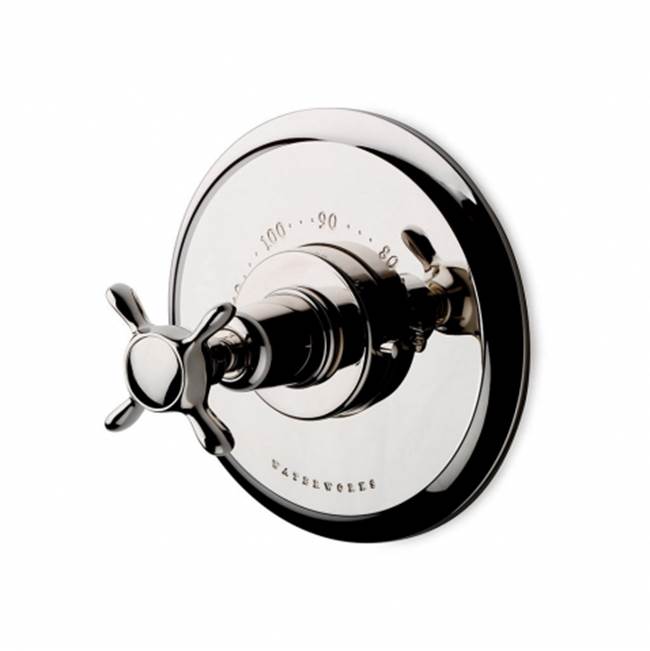 Waterworks Easton Classic Thermostatic Control Valve Trim with Blank Indice and Metal Cross Handle in Matte Nickel